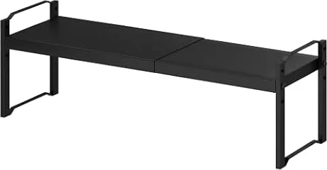 VITVITI Scaffale Portaspezie Espandibile e Impilabile, Organizzatore da Cucina per Armadi e Piano di Lavoro, Adatto anche per Bagno e Ufficio, 36‑63×20×22cm, Nero, Set di 2