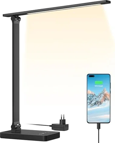 Lepro Lampada da Tavolo LED 15W,Porta USB,25 Modalità di illuminazione,Nero