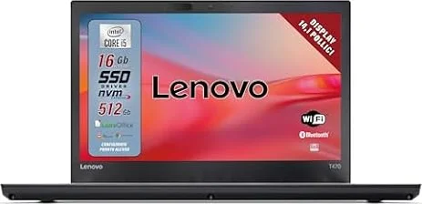 Lenovo, Pc portatile Intel Core i5 Pronto All'Uso con Pacchetto libre office, Notebook Con Display HD da 14", Ram 16Gb, SSD 512Gb, Garanzia Italiana (Ricondizionato)