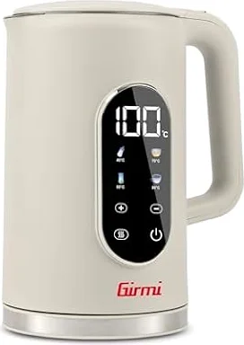 Girmi BL91 Bollitore, 2200W, 1,7 Litri, Contenitore INOX, Resistenza Nascosta, Super Display, Touch Screen, Bianco