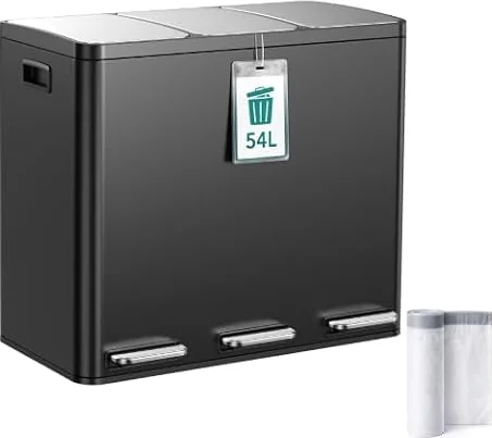 YEAUPE PRO Pattumiera Differenziata Cucina 54L (3x18L) Acciaio Inox,Nero