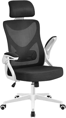 Yaheetech Sedia da Ufficio Ergonomica Poltrona Supporto Lombare Bianca/Nera
