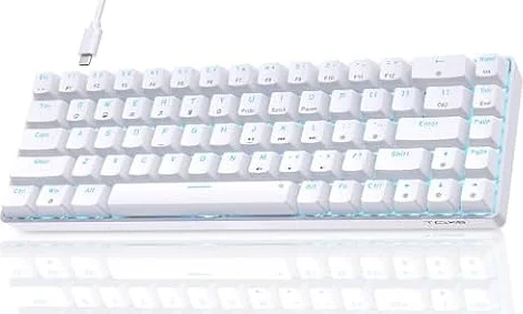 Dierya×TMKB Tastiera Gaming Meccanica 60% con Interruttori Meccanici Clicky,T68se Keyboard Gioco Luce monocromatica Type-C Mini Compact 68 Tasti Anti-Ghosting（Layout US,QWERTY） Bianco