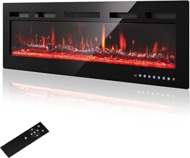 PURFINO Camino Elettrico 50"/127cm – Fiamma 12 Colori & Scintillio, 900W/1800W, Termostato Preciso (15-30°C), Touchscreen & Telecomando – Ideale per Pareti Mediali