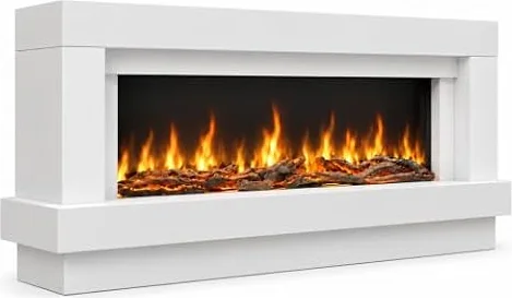 CHEMIN'ARTE Camino elettrico Linea 3XL 152cm da terra con effetto fiamma a led 7 colorati, bianco, con suono scoppiettante, WIFI, timer, 5 livelli di luminosità, telecomando