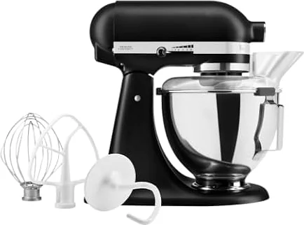 KitchenAid Classic Robot da Cucina 4.3L Testa Inclinabile, 10 Velocità con Avvio Soft, Frullino Piatto, Gancio & Frusta, Miscelazione Planetaria, 59 Punti Contatto, Black Matte