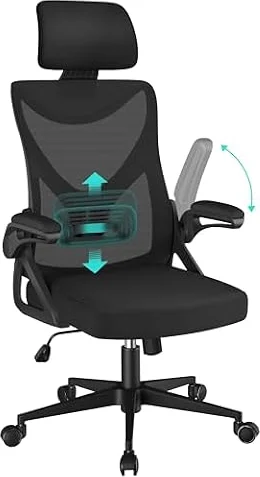 Yaheetech Sedia da Ufficio Ergonomica Poltrona con Supporto Lombare Nera