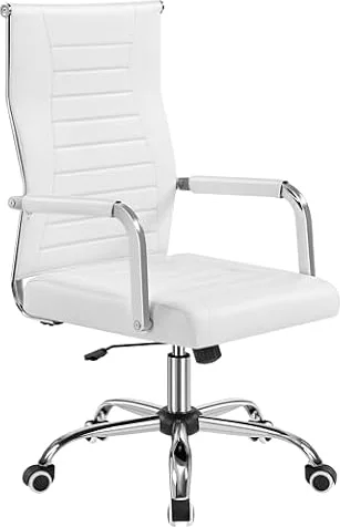 Yaheetech Sedia da Ufficio Scrivania Bianca Ergonomica in Finta Pelle con Schienale Alto Reclinabile a Dondolo Rotelle Girevole 360° Altezza Regolabile Portata 136 KG