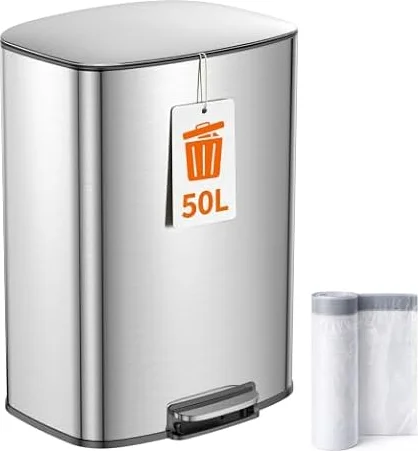 YEAUPE PRO Pattumiera Cucina 50L a Pedale, Pattumiera in Acciaio Inox
