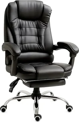 RMF Sedia Ufficio Ergonomica Professionale Reclinabile, Sedia Scrivania Seduta Comoda e Rilassante con Poggiapiedi - Poltrona Relax con Ruote Girevoli Altezza Regolabile Nero