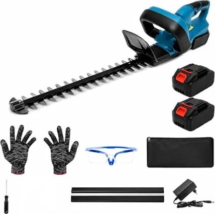 Tagliasiepi a Batteria 48V, Senza Fili, Lama 55cm, 2 Batterie Incluse, Autonomia Fino a 60 Minuti, Tagliasiepi Elettrico Potente e Leggero per Giardino e Siepi