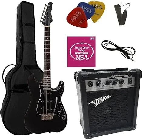 MSA CHITARRA ELETTRICA NERO OPACO - SET CON AMPLIFICATORE DA 20WATT - BORSA - PLETTRO - CORDE