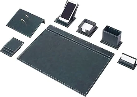 Set da scrivania in pelle, accessori da scrivania per ufficio, accessori per casa e ufficio, forniture da scrivania, organizer da scrivania, tappetino da scrivania, 9 pezzi, 9 pezzi (Green)