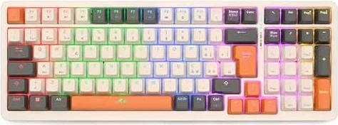 Rii Gaming RK909 - Tastiera meccanica silenziosa con tripla connessione (Wireless + Bluetooth + USB), batteria ricaricabile, retroilluminazione RGB, anti-ghosting, tasti smontabili, cover magnetica