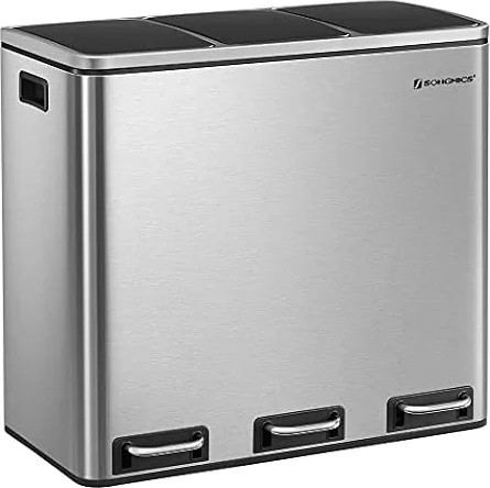 SONGMICS Cestino da Cucina, 3 x 18 L, 3 Scomparti, Acciaio