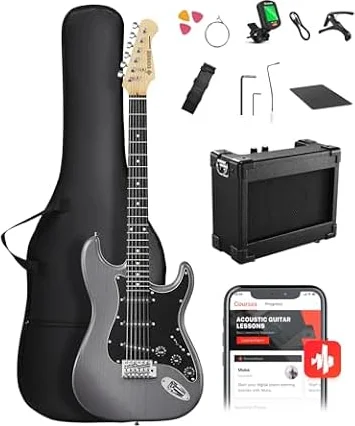 DONNER DST-80 E-Guitar Set Completo per Principianti da 39" con Amplificatore, Pickup SSS Classico, Include Gig Bag, Accordatore, Capotasto, Cinghia, Plettri e Lezioni Online Gratuite