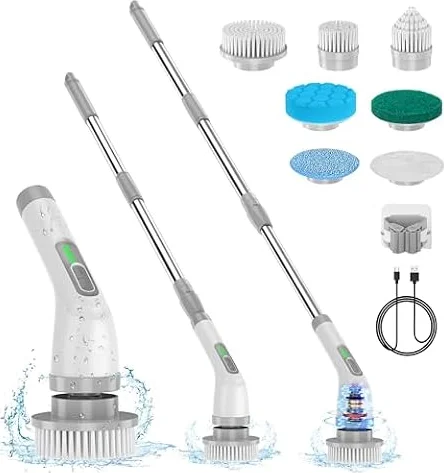 Spazzola elettrica rotante 7 in 1, potente pulizia a 420 giri/min, spazzola per il bagno da 1,5 ore a doppia velocità con braccio di prolunga per cucina, auto, piastrelle, pareti, pavimenti, doccia