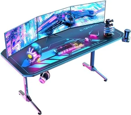 Himimi Scrivania Gaming 160x75 cm Scrivania Da Gioco, Scrivania Gaming Desk per Laptop PC, Tavolo Gioco con Tappetino Per Mouse, Gestione dei Cavi, Gancio per Cuffie, Maniglia di gioco, 160x75x75 cm