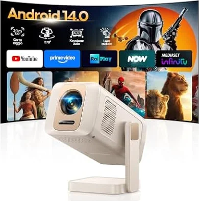 【App integrate】Mini Proiettore Portatile Tiro Corto Auto keystone Rotazione a 270°, Videoproiettore controllo vocale/phone, WiFi 6 Two-Way BTH 5.4, WiMiUS Projector supporto 4K 1080P per casa/esterni