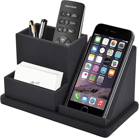 XNONE Organizzatore multifunzione in pelle sintetica per penne e matite, con 3 scomparti, per telefono cellulare/telecomando, scatola portaoggetti, forniture per ufficio, vassoio per appunti