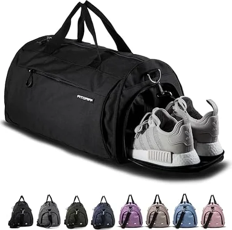 Fitgriff® Borsone Palestra - Donna & Uomo - Borsa Sportiva - per Palestra, Fitness, Sport, Piscina, Viaggio, Gym - Duffel Bag (Black, 58 x 31 x 31 cm (Medium))