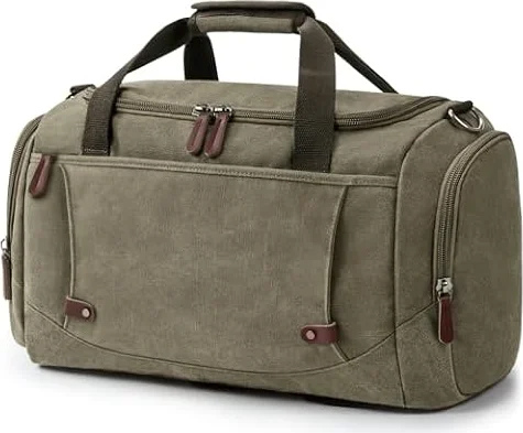 Virklyee Borsone da Viaggio di Tela Borsone Palestra Sportiva Borsoni Tote da viaggio,Viene fornito con due tasche laterali, adatte sia per uomini che per donne, Tela vintage 40L (Verde Militare)