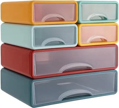 Scatola portaoggetti da ufficio, in plastica, organizer da scrivania con 6 cassetti, impilabile, per ufficio, casa, forniture artistiche, 34 x 25 x 33 cm (colorato)