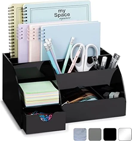 Organizer da scrivania in acrilico con cassetto, nero, 9 scomparti, tutto in uno per forniture per ufficio e accessori da scrivania, migliora l'arredamento del tuo ufficio con questo organizer da