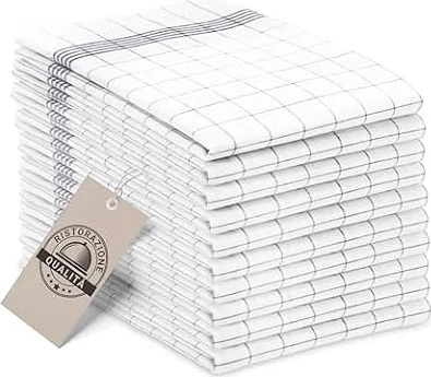 ZOLLNER 10 Strofinacci - canovacci in cotone 50x70 cm - burrazzi da cucina assorbenti e resistenti - a quadretti bianchi e grigi - lavabili a 95°C - qualità gastronomica - certificato OEKO-TEX (R)