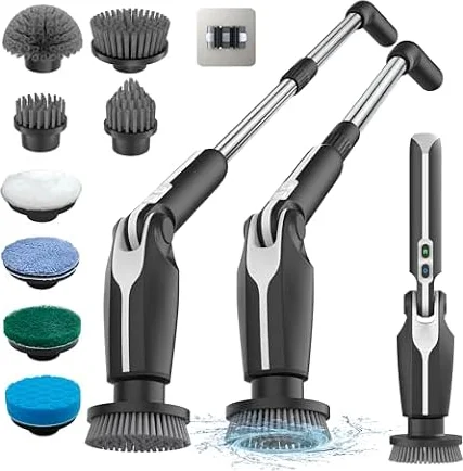 Leebein Spazzola di Pulizia Elettrica, 2026 Nuovo Spin Scrubber con 8 Testine Sostituibili, Manico di Prolunga Regolabile e 2 Velocità di Rotazione per Bagno/Cucina/Auto