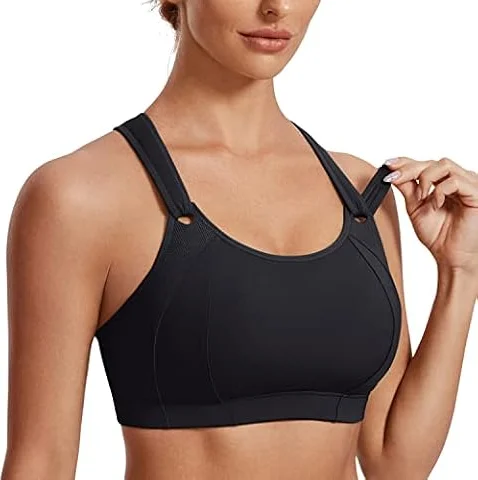 SYROKAN Reggiseno Sportivo Donna Sostegno Forte Senza Ferretto Imbottito per Alto Impatto Racerback Top Palestra Nero 3C