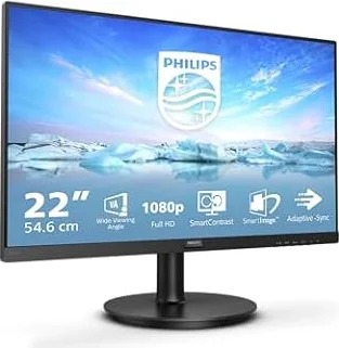 Philips Monitor 221v8 22 pollici 1920x1080, FHD, 75Hz, VA Panel, 4ms GtG, (HDMI1) Adaptive Sync, Nero