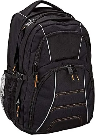 Amazon Basics Zaino per laptop con spallacci imbottiti e scomparti per tenere in ordine penne, chiavi, cellulare, adatto per la maggior parte dei computer da, Nero, 17-Pollici, 43 cm
