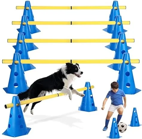 Set Agilità Cavaletti, Ostacoli RegolabiliSet, 8 Coni 24cm + 4 Aste 81cm