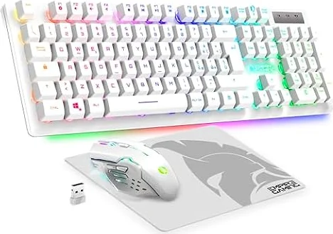 EMPIRE GAMING - Armor RF800 Kit Wireless Tastiera e Mouse QWERTY(Italiana-Layout) - Senza Fili 2.4G RGB - Mouse 4800 DPI Con Tappetino -PC PS4 PS5 Xbox One/Series Mac-Blanco