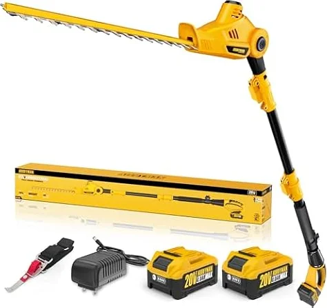 Alloyman Tagliasiepi Telescopico a Batteria 20V MAX, Lama 40 cm con 2 Batterie 4,0 Ah e Caricabatterie, Asta Estensibile 2,4 m per Siepi e Arbusti