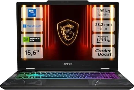 MSI Cyborg 15, laptop da gaming, 15,6 pollici Full HD 144 Hz, Intel Core i7 1240H, NVIDIA GeForce RTX 5060, 16 GB DDR5, 1 TB SSD, Windows 11 Home, tastiera QWERTZ, nero, B2RWFKG-068