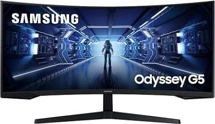 Samsung Monitor Gaming Odyssey G5 (C34G55), Curvo (1000R), 34", 3440x1440 (Ultra WQHD), 21:9, HDR10, VA, 165 Hz, 1 ms, FreeSync Premium, HDMI, Display Port, PBP, Flicker Free