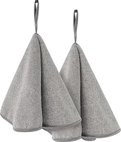 VIVOTE Set di 2 asciugamani, cucina con anelli, morbidi, assorbenti e ad asciugatura rapida in fibra di carbonio da appendere con cordino (grigio, 50 x 50 cm)