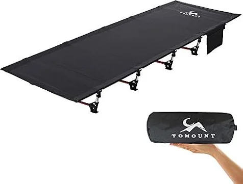 TOMOUNT Lettino da campeggio ultraleggero, pieghevole, in alluminio, 190 x 70 cm, compatto, portatile, facile da costruire, per campeggio, escursioni, viaggi, spiaggia, colore – Nero