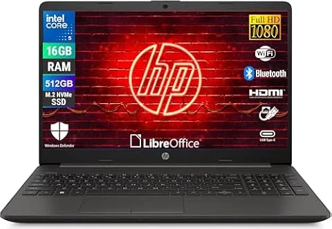 HP 250R G9, Computer Portatile Notebook, Intel 5-120u 10 Core 1.4Ghz, Display 15.6'' FHD, Ram 16GB, SSD 512GB, Windows 11, Pronto all'uso con Libre Office
