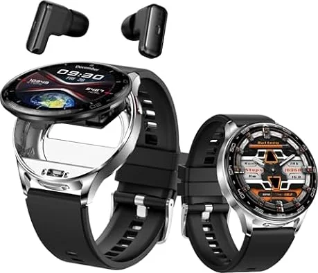 AIEK Orologio intelligente con auricolari per uomo e donna, schermo rotondo da 1,39 pollici, tracker fitness con cuffie Bluetooth, monitor della frequenza cardiaca e del sonno, per Android iOS