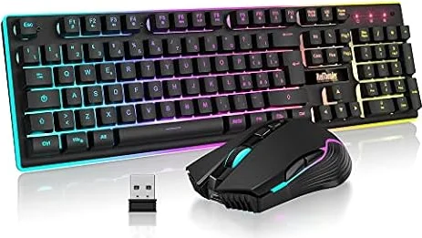 RedThunder K10 Set Tastiera e Mouse da Gioco Wireless, Retroilluminazione a RGB, Batteria Ricaricabile da 3800 mAh, Sensazione Meccanica, Anti-Ghosting+Mouse 7D 3200DPI, Layout IT QWERTY, Giocatori PC