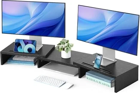 HUANUO Supporto Monitor Scrivania Doppio, Rialzo Monitor da Scrivania Regolabile con 2 slot, Supporto Monitor per 2 Monitor, Supporto Multiuso Scrivania per Computer, Laptop, PC, Nero