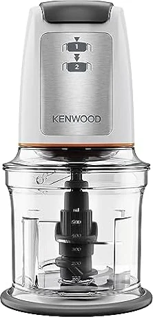 Kenwood Chopper CHP61.100WH, Potenza 500W, Ciotola da 0.5L, 2 velocità, Sistema a quattro lame, Anello antiscivolo per la stabilità del tritatutto, Lavabile in Lavastoviglie, Bianco/SIlver