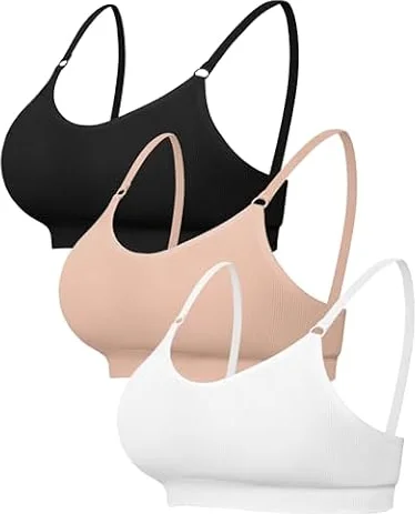 Channo Reggiseno Sportivo Senza Ferretto - Confezione da 3 Senza Cuciture in Nylon Tessuto a Coste Bretelle Regolabili