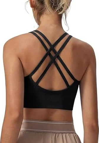 Leversic Reggiseno Sportivo Top Palestra Donna Fitness Imbottito Senza Ferretto Push Up per Yoga Jogging Gym Nero M