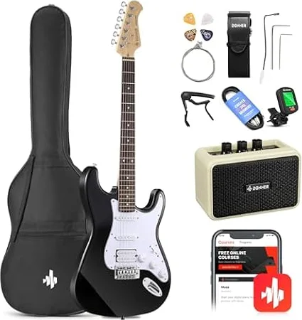 Donner Kit Chitarra Elettrica 39" HSS per Principianti Nero
