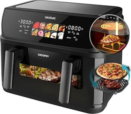 Cecotec Friggitrice ad Aria 10L - Air Fryer Cecofry&Grill Duoheat 10000. 2800W, 3in1: Friggitrice, Grill, Piastra. Parete divisoria mobile, Doppia Temp 40-200°C, Cottura uniforme e veloce
