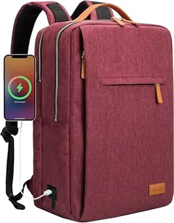 Hp hope Zaino da lavoro per uomo, zaino impermeabile da donna per zaino da scuola per laptop da 15,6 inch con porta di ricarica USB, zainetto antifurto da 22L per viaggi di lavoro, escursioni Rosso